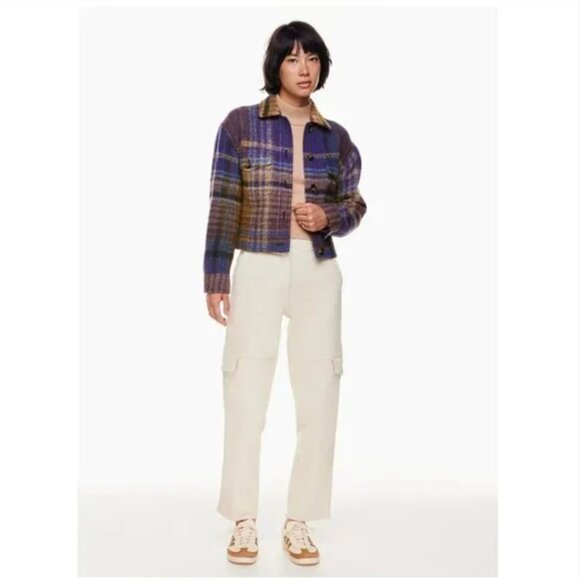 Aritzia Wilfred Free Clarence Violet Purple Plaid Autumn Cropped Shirt Jacket - Picture 3 of 14